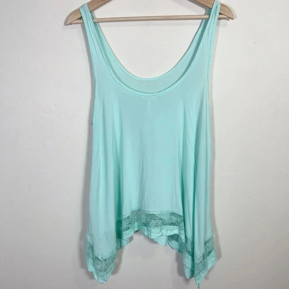 FREE PEOPLE INTIMATELY | LACE TRIM  HANDKERCHIEF HEM TANK IN MINT COLOR - Picture 15 of 15